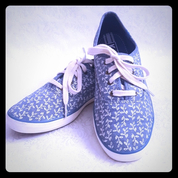 Keds Shoes - ⚂DISC SHIP⚂Keds Blue Chambray & White Floral Leaf